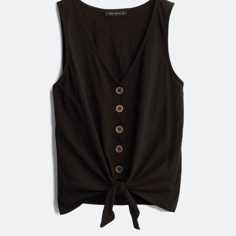 Sanctuary Black Button-Front Tie Tank Top